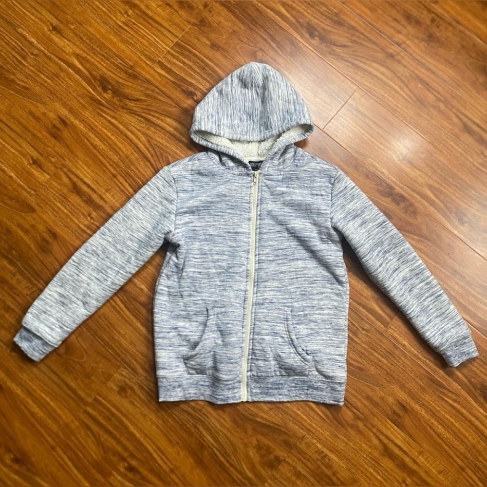 Hollywood The Jean People Boys Navy Cream Marbled Zip Faux Fur Sweatshirt Size M